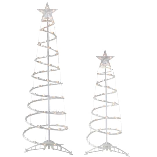 2 Pack Pre-Lit White Outdoor Spiral Cone Christmas Trees